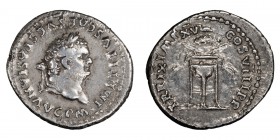 Titus. Denarius; Titus; 79-81 AD, Rome, 80 AD, Denarius, 3.26g. RIC-131 (R), BM-82, Paris-66, RSC-323a. Obv: IMP TITVS CAES VESPASIAN AVG P M. Head la...
