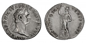 Domitian. Denarius; Domitian; 81-96 AD, Rome, 85 AD, Denarius, 3.47g. RIC-345 (R2), BM-84, Paris-86, C-185 (2 Fr.). Obv: TR P V, Laureate head of Domi...
