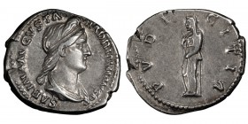 Sabina. Denarius; Sabina; Rome, 128-c. 137 AD, Denarius, 3.34g. BM-911, C-62, RIC-407. Obv: SABINA AVGVSTA - HADRIANI AVG P P Bust draped r., band in ...