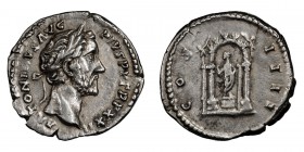 Antoninus Pius. Denarius; Antoninus Pius; 138-161 AD, Rome, 159 AD, Denarius, 3.30g. BM-928, C-331 (20 Fr.), RIC-285 (S). Obv: TR P XXII. Rx: COS - II...