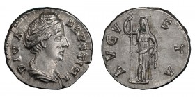 Faustina I, Diva. Denarius; Faustina I, Diva; Died 140 AD, Denarius, Rome, 3.67g. BM-421, C-104, RIC-362. Obv: DIVA FAVSTINA Bust draped r. Rx: AVGVST...