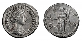 Lucilla. Denarius; Lucilla; Rome, Denarius, 3.32g. BM-325, C-92, RIC-788. Obv: LVCILLAE AVG ANTONINI AVG F Bust draped r. Rx: VES - TA Vesta, veiled, ...