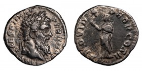 Pertinax. Denarius; Pertinax; 193 AD, Rome, Denarius, 2.64g. BM-13, C-43 (50 Fr.), RIC-11a (R2). Obv: IMP CAES P HELV - PERTIN AVG Head laureate r. Rx...