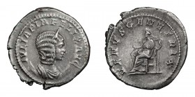 Julia Domna. Antoninianus; Julia Domna; Rome, 215-217 AD, Antoninianus, 4.90g. BM-22, C-211, RIC-388A. Obv: IVLIA PIA FELIX AVG Bust draped r. on cres...