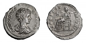 Geta as Caesar. Denarius; Geta as Caesar; 198-209 AD, Rome, 199 AD, Denarius, 3.30g. BM-240 corr., RSC-183a, RIC-20b. Obv: P SEPT GETA - CAES PONT Bar...