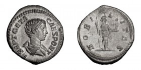 Geta as Caesar. Denarius; Geta as Caesar; 198-209 AD, Rome, 204 AD, Denarius, 2.55g. BM-223, C-90 (5 Fr.), RIC-13a. Obv: P SEPT GETA - CAES PONT Bare-...