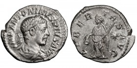 Elagabalus (218-222 AD). Denarius; Elagabalus (218-222 AD); Rome, 220-1 AD, Denarius, 3.27g. BM-220, C-92, RIC-107. Obv: IMP ANTONINVS PIVS AVG Bust l...