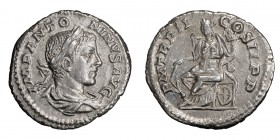 Elagabalus (218-222 AD). Denarius; Elagabalus (218-222 AD); Branch Mint, 219 AD, Denarius, 2.80g. BM-96, C-149, RIC-19. Obv: IMP ANTO - NINVS AVG Bust...