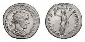 Philip I. Antoninianus; Philip I; 244-249 AD. Antioch, 244 AD. Antoninianus, 3.76g. C-113 (10 Fr.), RIC-69 (S). Obv: IMP C M IVL PHILIPPVS P F AVG P M...