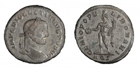 Diocletian. Follis; Diocletian; 284-305 AD, Aquileia, c. 296 AD, Follis, 10.23g. RIC-22a (S), officina S=2. Obv: IMP C DIOCLETIANVS P F AVG Small laur...