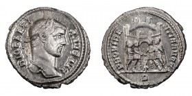 Diocletian. Argenteus; Diocletian; 284-305 AD, Rome, c. 295-7 AD, Argenteus, 3.35g. RIC-34a (R2), officina B=2; C-412 (10 Fr.); RSC-412b. Obv: DIOCLET...