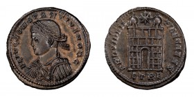 Constantius II as Caesar. AE 3, Reduced Follis; Constantius II as Caesar; 324-337 AD, Trier, 327-8 AD, Reduced Follis, 3.45g. RIC-506, officina S=2 (c...