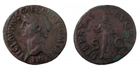 Claudius I. 40-as; Claudius I; 41-54 AD, Rome, 41-2 AD, As, 10.18g. BM-145, Paris-177, C-47, RIC-97. Obv: TI CLAVDIVS CAESAR AVG P M TR P IMP Head bar...