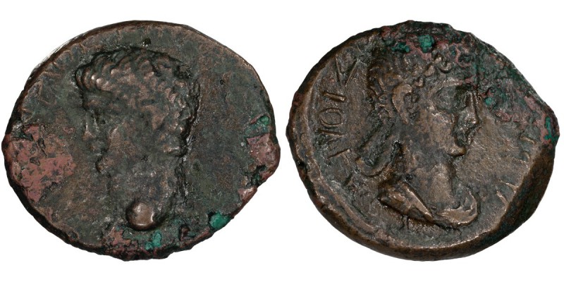 Claudius I and Agrippina II. AE 16-18; Claudius I and Agrippina II; Crete, Koino...