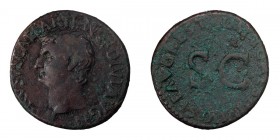 Drusus, restored by Titus. 40-as; Drusus, restored by Titus; Rome, 80-1 AD, As, 11.14g. RIC-437 (C3), BM-286, Paris-298, C-6 corr. (10 Fr.). Obv: DRVS...