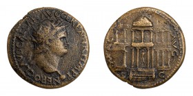 Nero. Dupondius; Nero; 54-68 AD, Lugdunum, 64 AD, Dupondius, 12.42g. RIC-373 (R ), Paris-56. Obv: NERO CLAVD CAESAR AVG GER P M TR P IM P P (sic) Head...