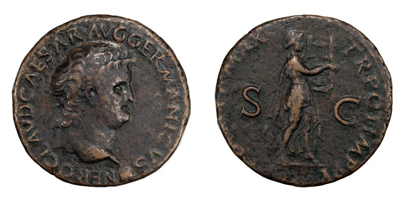 Nero. 40-as; Nero; 54-68 AD, Lugdunum, 64-6 AD, As, 11.92g. BM-376, Paris-101, C...
