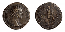 Marcus Aurelius as Caesar. Sestertius; Marcus Aurelius as Caesar; 139-161 AD, Rome, 159 AD, Sestertius, 25.26g. BM-1785, RIC-1252, bust var. of C-1007...