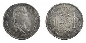 Mexico, War Of Independence, 1820, RG, 8 Reales, EF; Mexico, 1820 RG, 8 Reales, EF, FERNANDO VII. Zacatecas. 27.g. Irregular shape and scratch on chin...
