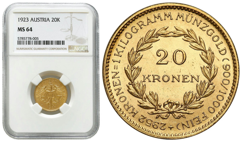 World coins 
Austria. 20 kronen 1923, Vienna NGC MS64 - RARE YEAR 

Wyśmienit...