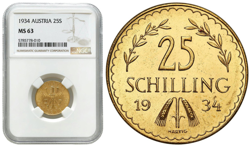 World coins 
Austria. 25 shillings 1934 NGC MS63 

Wyśmienicie zachowane.Złot...