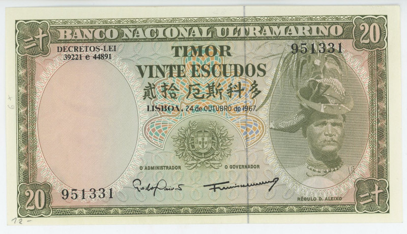 Timor 20 Escudos 1967

P# 26a, N# 205469; # 951331; UNC