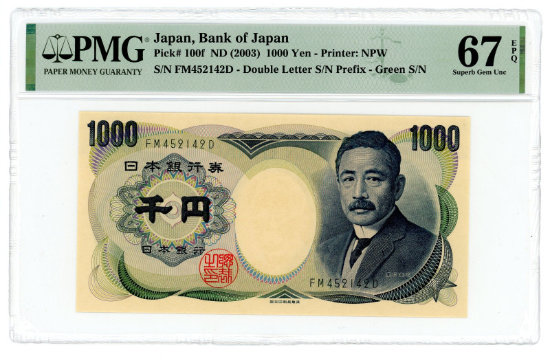 Japan 1000 Yen 2003 (ND) PMG 67 EPQ Superb Gem UNC

P# 100f, N# 236616; # FM 4...