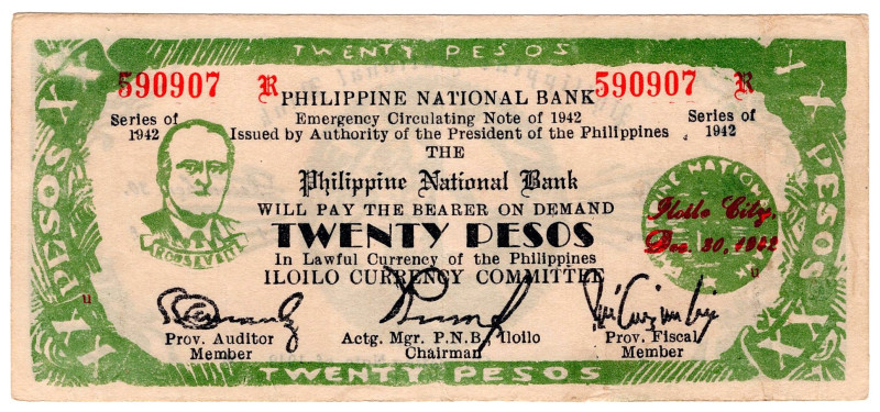 Philippines Province of Iloilo 20 Pesos 1942

P# S318a, N# 228863; # R 590907;...