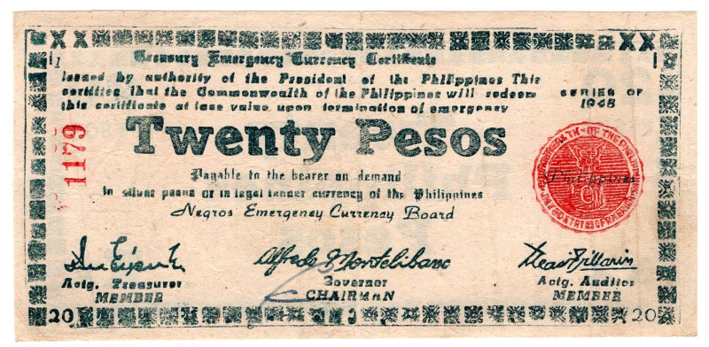 Philippines Island of Negros 20 Pesos 1945

P# S684, N# 241331; # I1 1179; Phi...