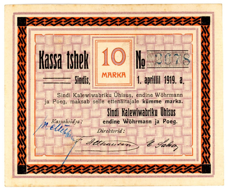 Estonia Sindi Linen Factory 10 Marka 1919

# 2678; XF+