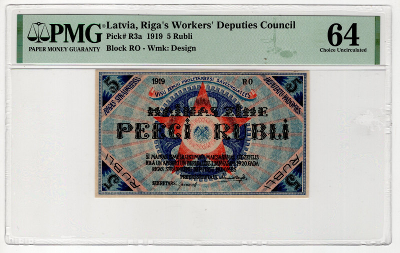 Latvia 5 Rubli 1919 PMG 64 Choice UNC

P# R3a, N# 207595