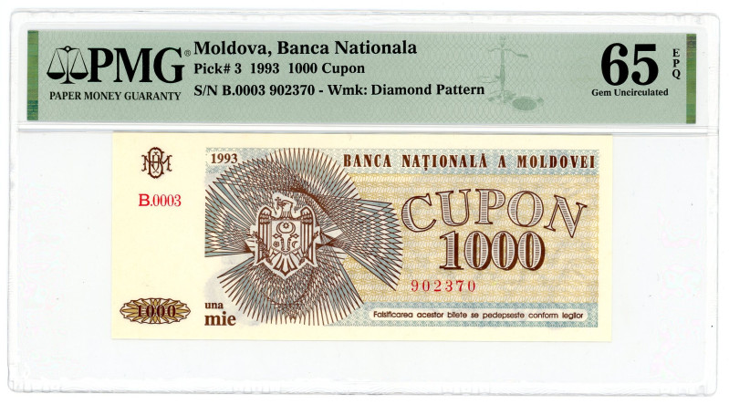 Moldova 1000 Cupon 1993 PMG 65 EPQ Gem UNC

P# 3, N# 211153; # B.0003 902370