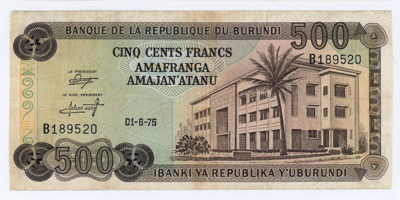 Burundi 500 Francs 1975

P# 24c, # B 189520