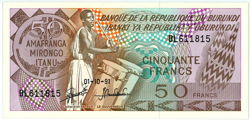 Burundi 50 Francs 1991

P# 28c, N# 205833; # BL 611815; UNC