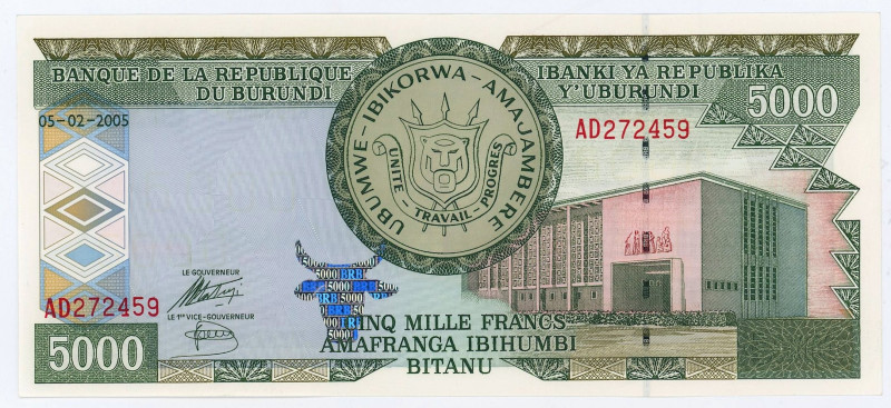 Burundi 5000 Francs 2005

P# 42c, N# 254487; # AD 272459; AU-UNC