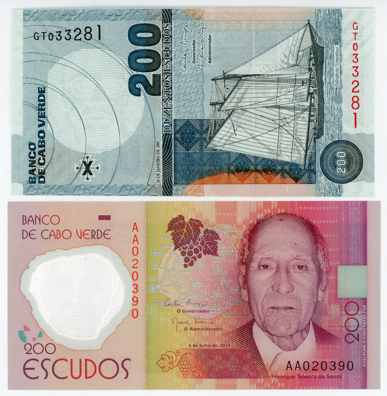 Cabo Verde 2 x 200 Escudos 2005 - 2014

P# 68, # GT033281, AA020390; Different...