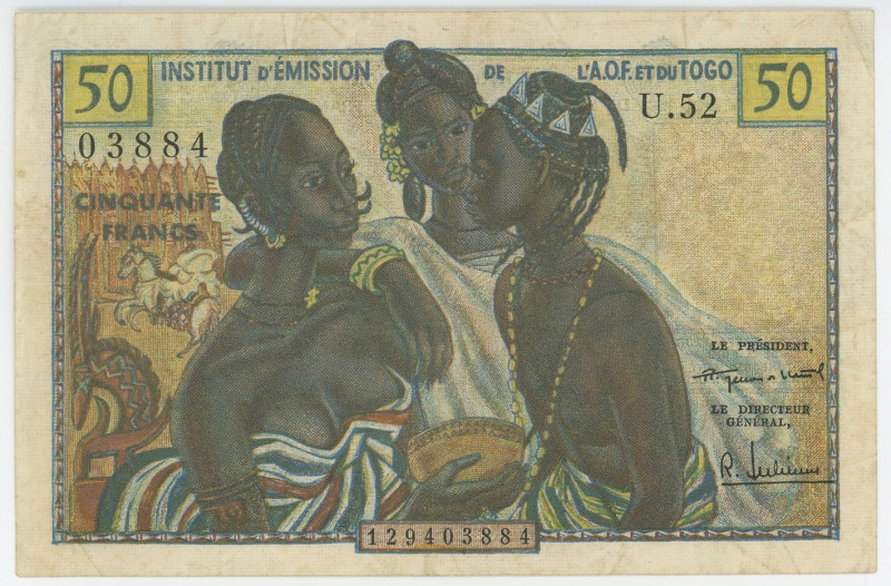 French West Africa Togo 50 Francs 1956 (ND)

P# 45, N# 220450; # U.52 03884; V...