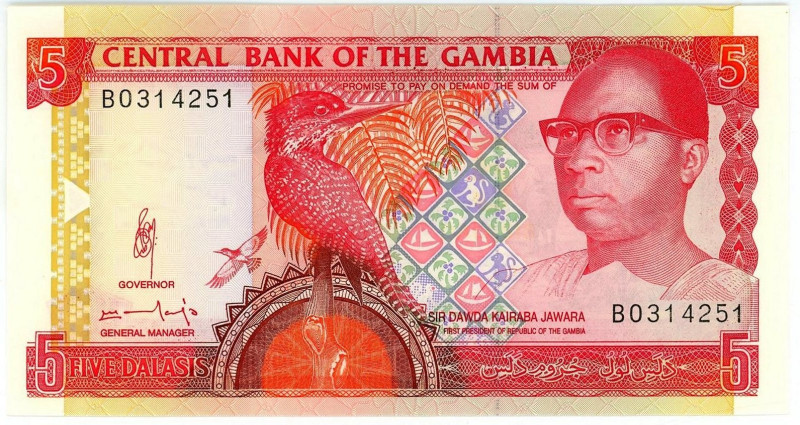 Gambia 5 Dalasis 1991 - 1995 (ND)

P# 12b, N# 207064; # B 0314251; UNC