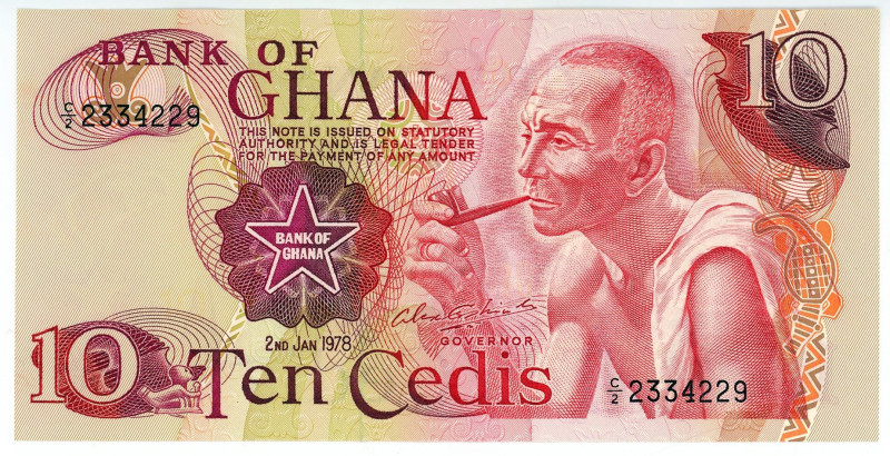 Ghana 10 Cedis 1978

P# 16f, N# 212104; # C/2 2334229; UNC