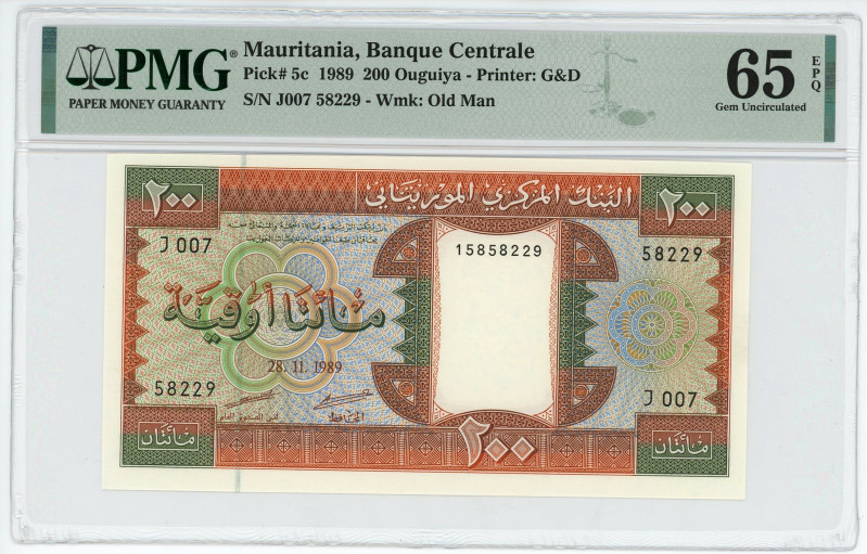 Mauritania 200 Ouguiya 1989 PMG 65 EPQ

P# 5c, N# 224283; # J007 58229; UNC