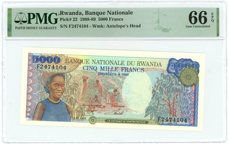 Rwanda Rwanda 5000 Francs 1988 - 1989 PMG 66 EPQ Gem UNC

P# 22, N# 218898; # ...