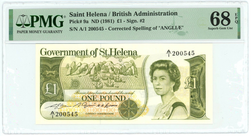 Saint Helena 1 Pound 1981 (ND) PMG 68 EPQ Superb Gem UNC

P# 9a, N# 214058; # ...