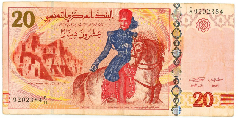 Tunisia 20 Dinars 2011

P# 93b, N# 209286; # E/11 9202384; VF