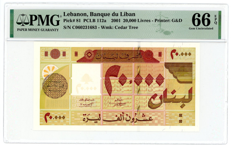 Lebanon 20000 Livres 2001 PMG 66 EPQ Gem UNC

P# 81, N# 250521; # C 060231683