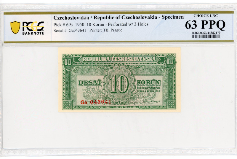 Czechoslovakia 10 Korun 1950 Specimen PCGS 63

P# 69s, N# 227064; # Ga043641