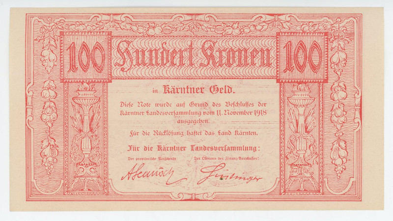 Austria Carinthia (Kärnten) 100 Kronen 1918

P# S105b, N# 307838; Proof of bot...