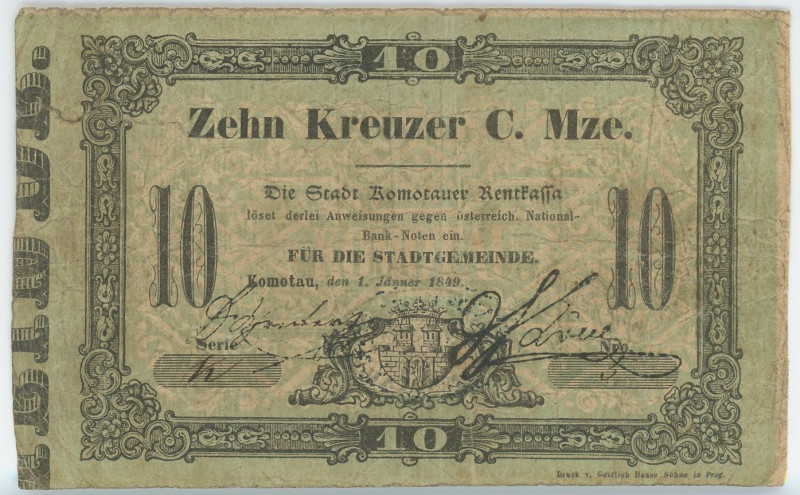 Austria Komotau 10 Kreuzer 1849 Notgeld

N# 313195; # K 5; Nouzové platidlo o ...