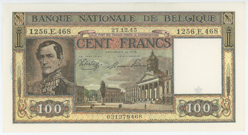 Belgium 100 Francs 1945

P# 126, N# 212070; # 1256.E.468; UNC-