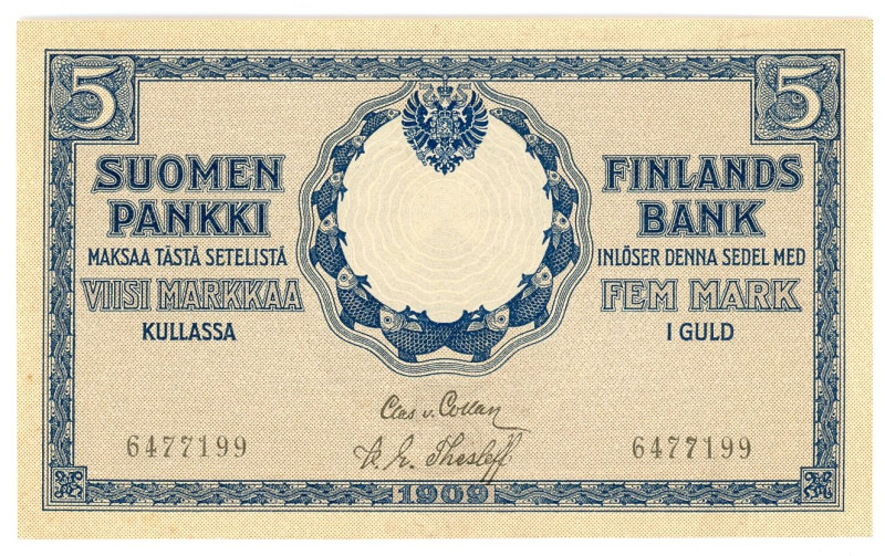 Finland 5 Markkaa 1909

P# 9b, N# 330523; # 6477199; UNC