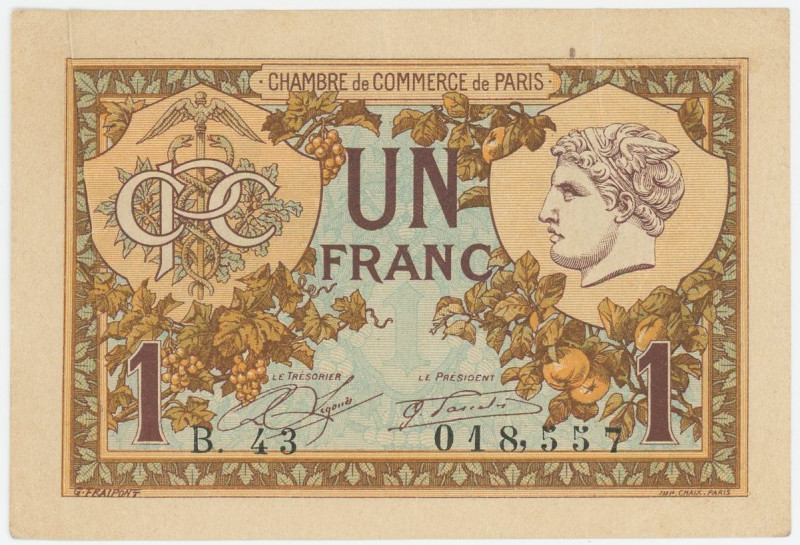 France Chambre de Commerce de Paris 1 Franc 1920

N# 209815, JP.97- 36; # B.43...